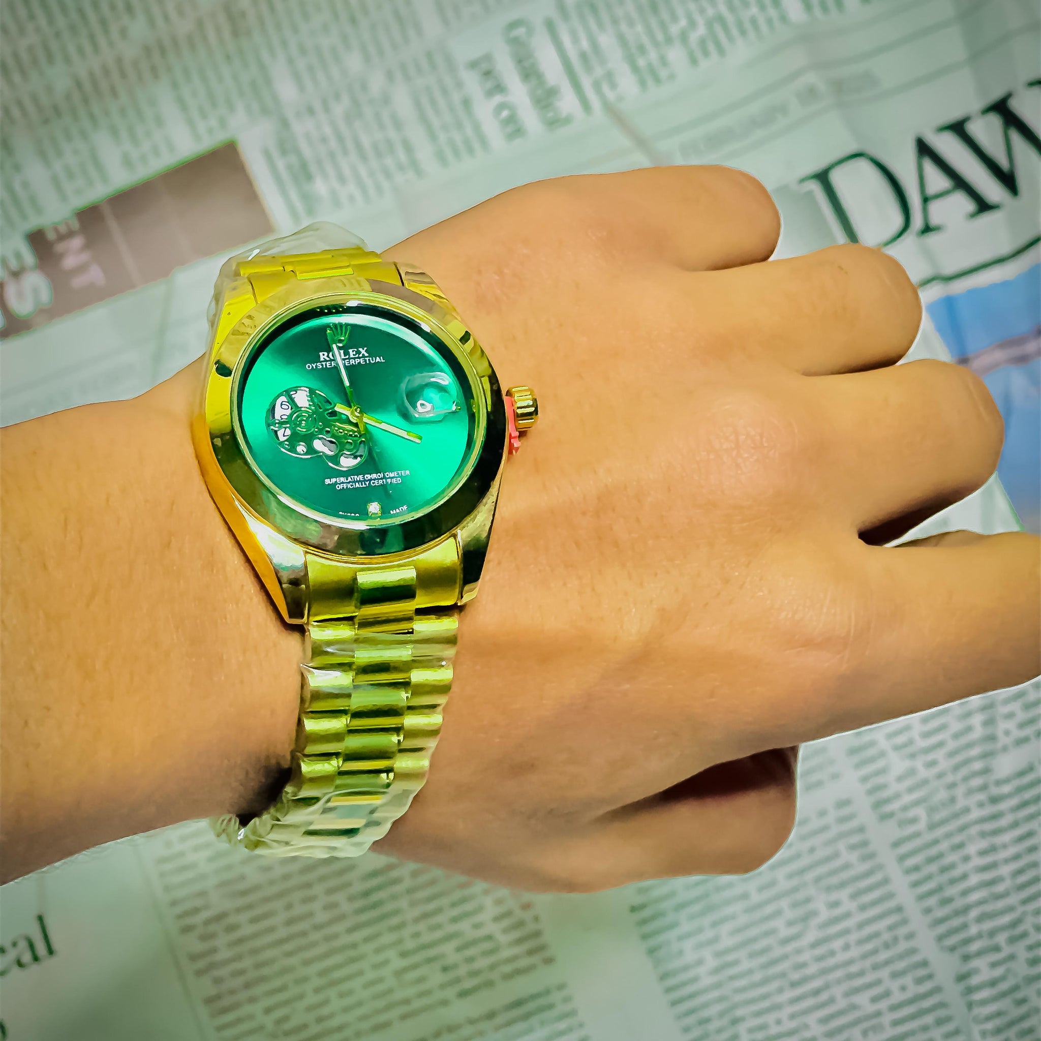 Rolex Date Just Green Dial Golden Watch